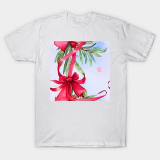Watercolor red bow red ribbon T-Shirt